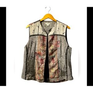 Coldwater‎ Creek Tapestry Vest Embroidered Floral Paisley Accents Sleeveless Top